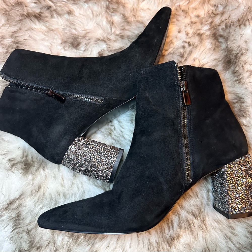 🖤& Other Stories Black Suede Rhinestone Block Heel Ankle Boots – Size 6.5 🖤